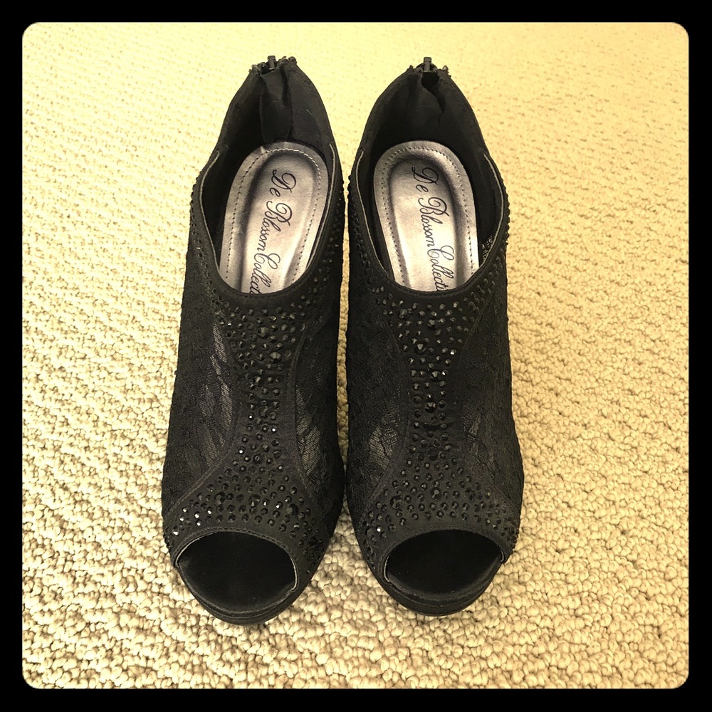 Black lace and sparkle booties